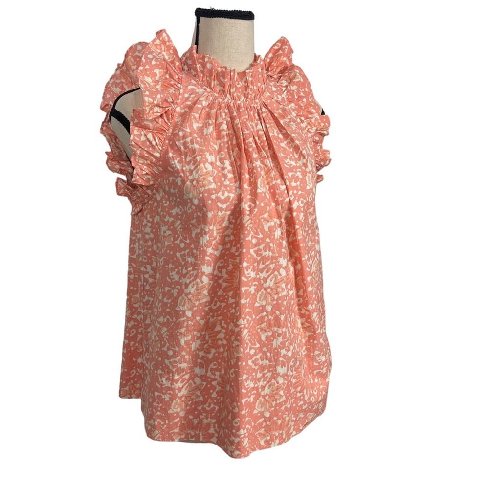 Ulla Johnson Blouse Top Abstract Print Ruffle Sleeve Orange Size 0 - Picture 3 of 9